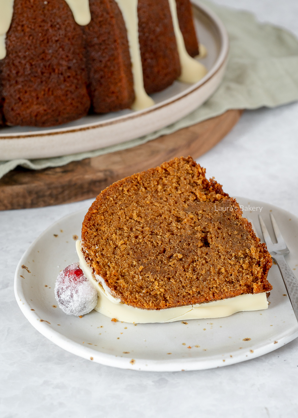 slice of gingerbread bundt cake