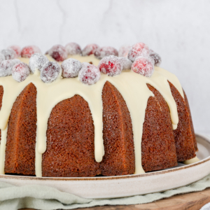 gingerbread bundt cake with white chocolate